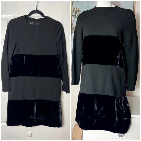 Gian Marco Venturi Dresses & Skirts - Vintage Gian Marco Venturi Black LBD Velvet Trim Stripe Shift Short Dress Large